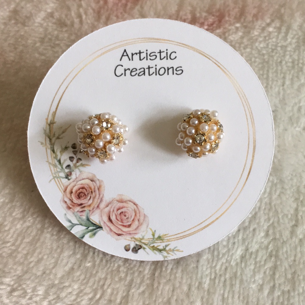 Pearl And Crustal Encrusted Fashion Pierced Earrings Handcrafted Nwt 10cm